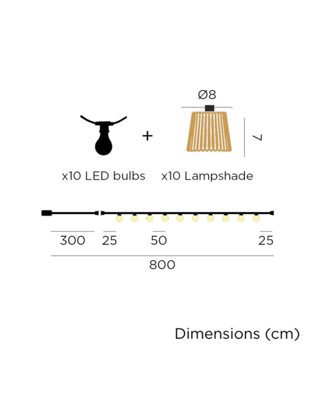 Guirnalda de yute exterior Okinawa con cable o solar medidas | LeonLeds