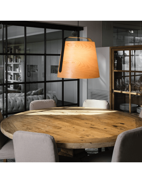 Lámpara colgante redonda de madera y metal Stood ambiente Faro