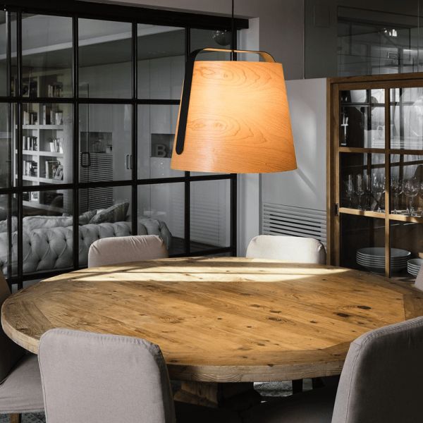 Lámpara colgante redonda de madera y metal Stood ambiente Faro