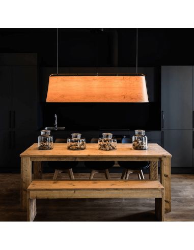 Longue suspension en bois Stood avec 5 lumières d'ambiance