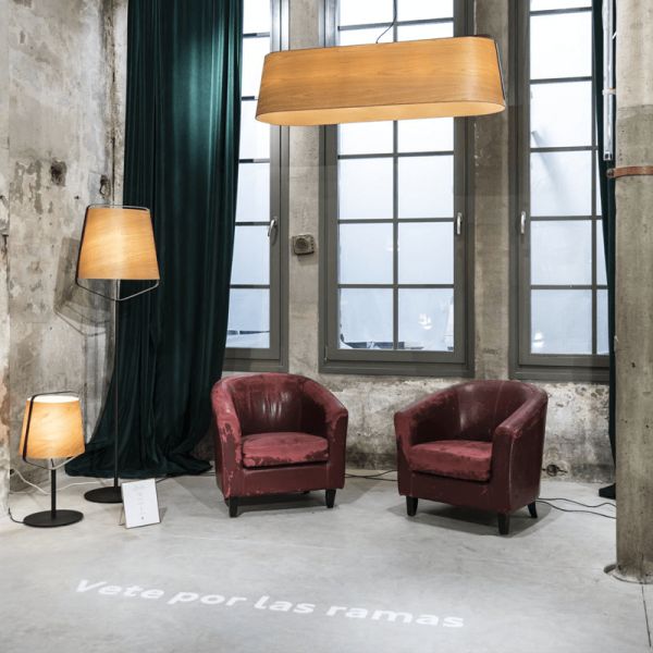 Lampe à suspension allongée en bois avec 5 lumières d'ambiance Faro Barcelona