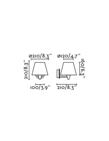 Candeeiro de parede preto com abajur Sumba medidas