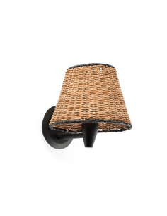 Candeeiro de parede preto com abajur Sumba rattan