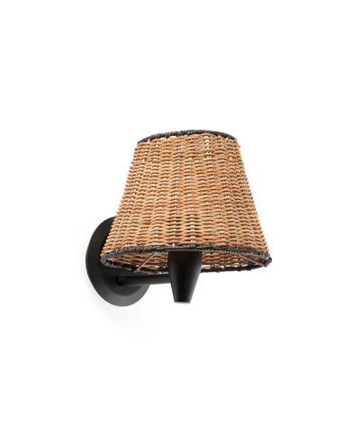 Aplique de pared negro con pantalla de ratán Sumba