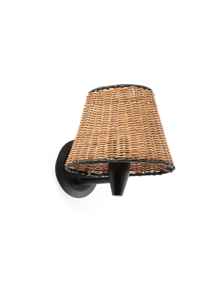 Candeeiro de parede preto com abajur Sumba rattan