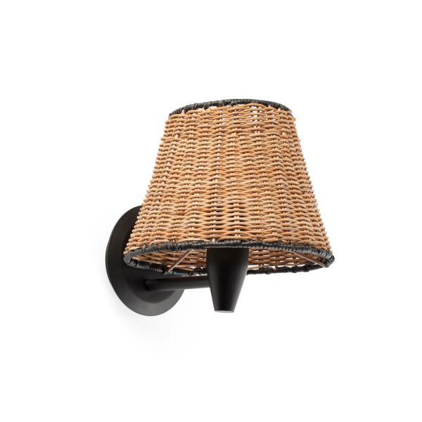 Applique noire avec abat-jour en rotin Sumba