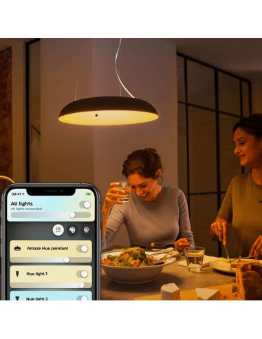 Luminária Pingente Inteligente LED Amaze Hue Luz quente ambiente preta