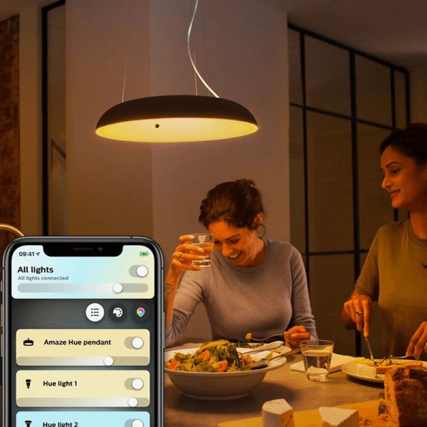 Amaze Hue LED Smart Suspension Noir lumière ambiante chaude