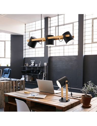 Lámpara colgante LED de techo nórdica Hornwood 3xE27 de Eglo Iluminación | madera industrial ambiente | LeonLeds Iluminación