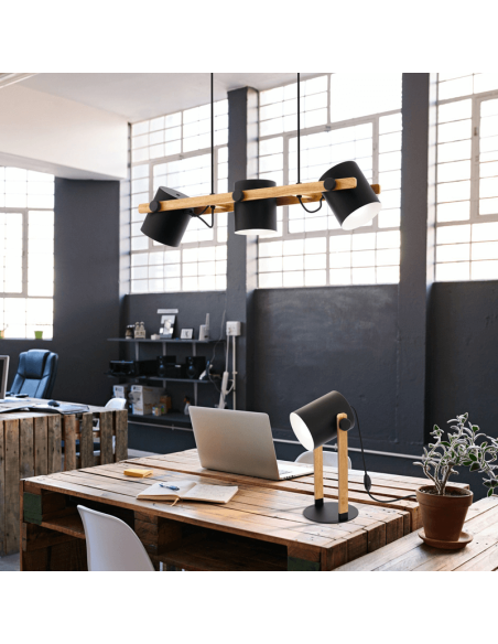 Lámpara colgante LED de techo nórdica Hornwood 3xE27 de Eglo Iluminación | madera industrial ambiente | LeonLeds Iluminación
