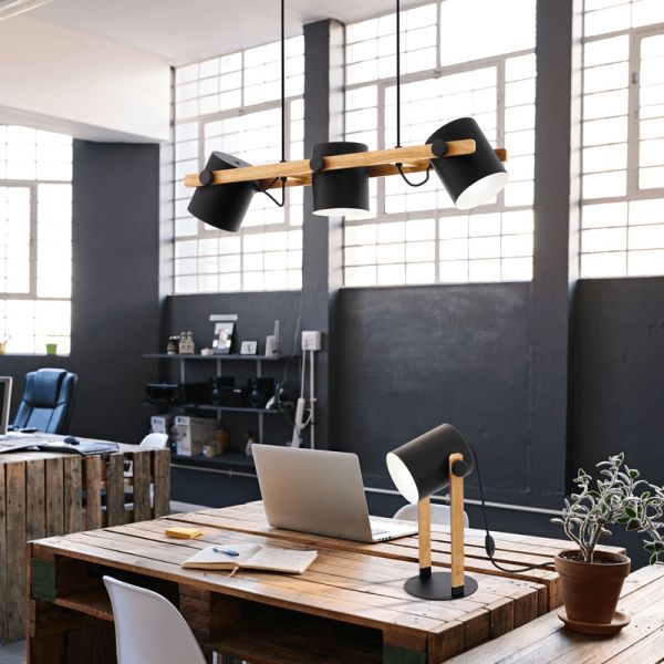 Lámpara colgante LED de techo nórdica Hornwood 3xE27 de Eglo Iluminación | madera industrial ambiente | LeonLeds Iluminación