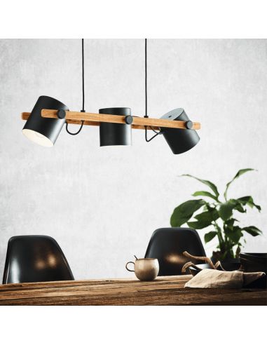 Lámpara colgante LED de techo nórdica Hornwood 3xE27 de Eglo Iluminación | madera industrial| LeonLeds Iluminación