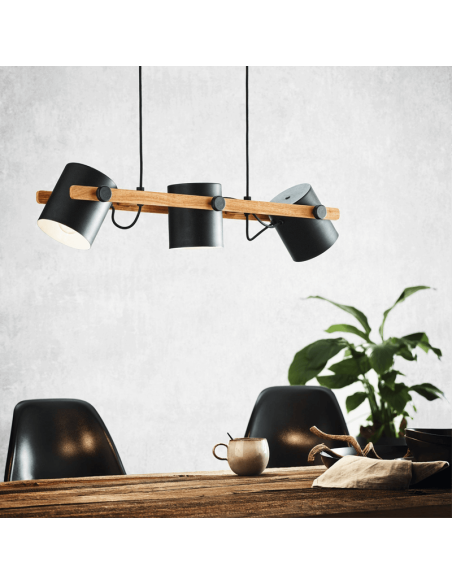 Lámpara colgante LED de techo nórdica Hornwood 3xE27 de Eglo Iluminación | madera industrial| LeonLeds Iluminación