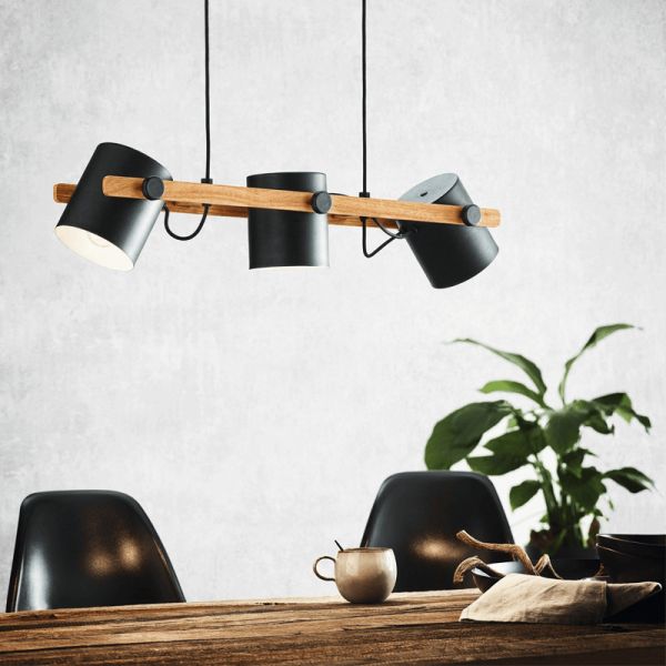 Luminária pendente de teto LED nórdica Hornwood 3xE27 da Eglo Iluminación | madeira industrial| Leon Iluminação LED