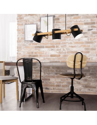 Lámpara colgante LED de techo nórdica Hornwood 3xE27 de Eglo Iluminación | madera industrial ambiente luz| LeonLeds Iluminación