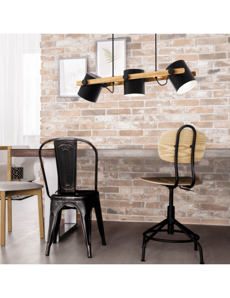 Lámpara colgante LED de techo nórdica Hornwood 3xE27 de Eglo Iluminación | madera industrial ambiente luz| LeonLeds Iluminación