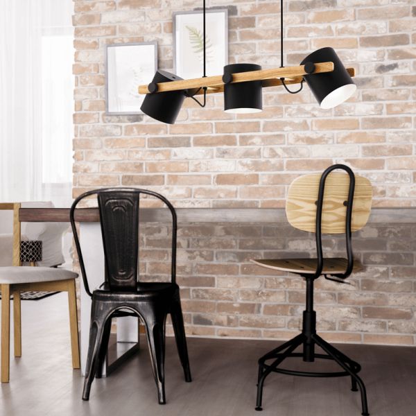 Luminária pendente de teto LED nórdica Hornwood 3xE27 da Eglo Iluminación | luz ambiente de madeira industrial| Leon Iluminação 