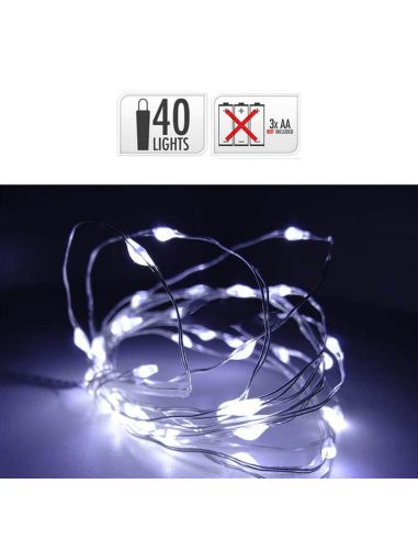 Guirnalda fija con 40 microLED de luz fría a pilas 200Cm | LeónLeds