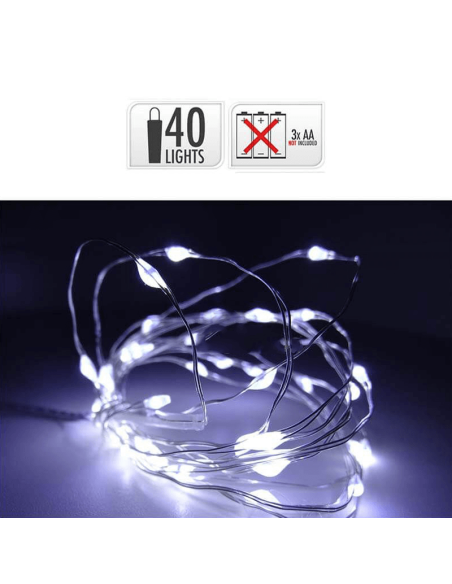 Guirnalda fija con 40 microLED de luz fría a pilas 200Cm | LeónLeds