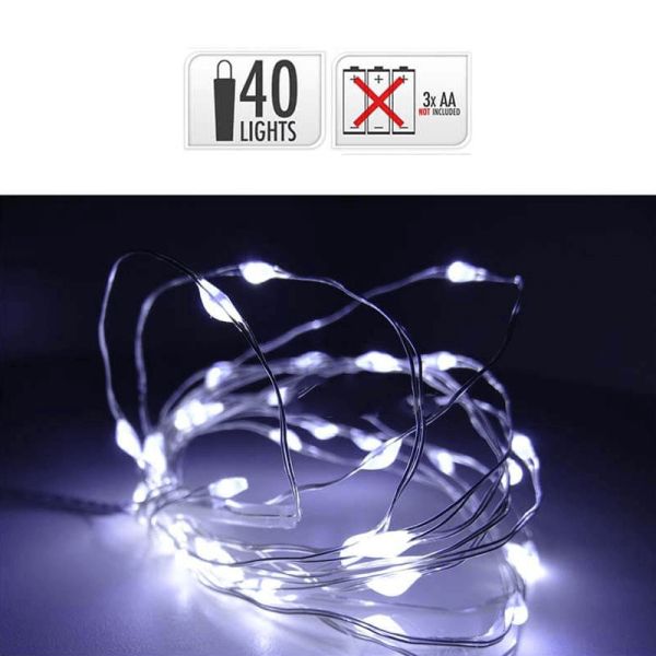 Guirnalda fija con 40 microLED de luz fría a pilas 200Cm | LeónLeds