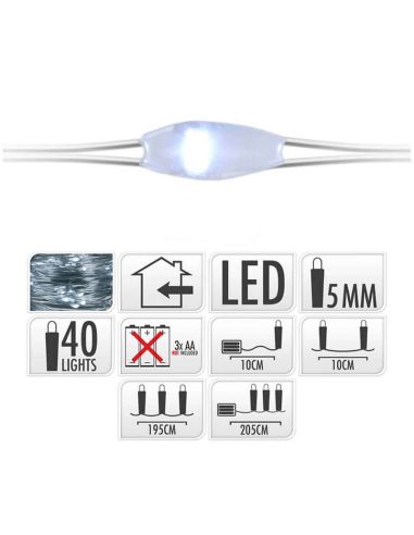 Guirlanda de Natal fixa com 40 microLEDs alimentados por bateria, 200 cm | LeónLeds