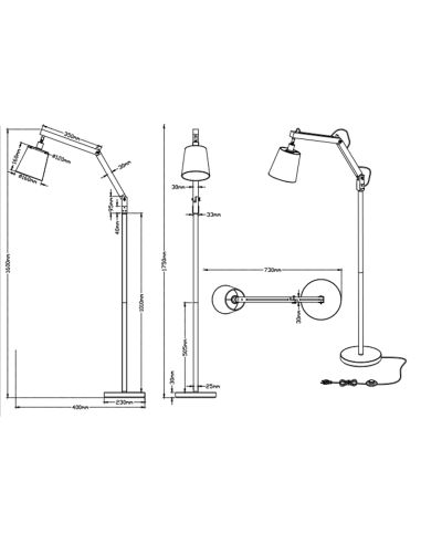 Lampadaire Janko 1xE14 mesures |Trio Lighting| leonleds