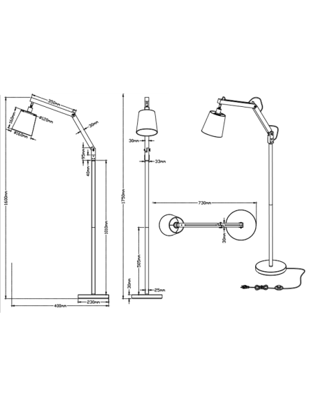 Lampadaire Janko 1xE14 mesures |Trio Lighting| leonleds