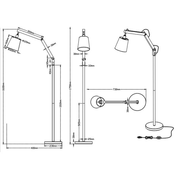Lampadaire Janko 1xE14 mesures |Trio Lighting| leonleds