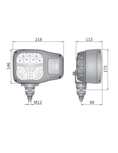 Dimensions Phare à LED homologué pour machines agricoles et industrie 6 broches Deutsch Wesem | Éclairage LeonLeds