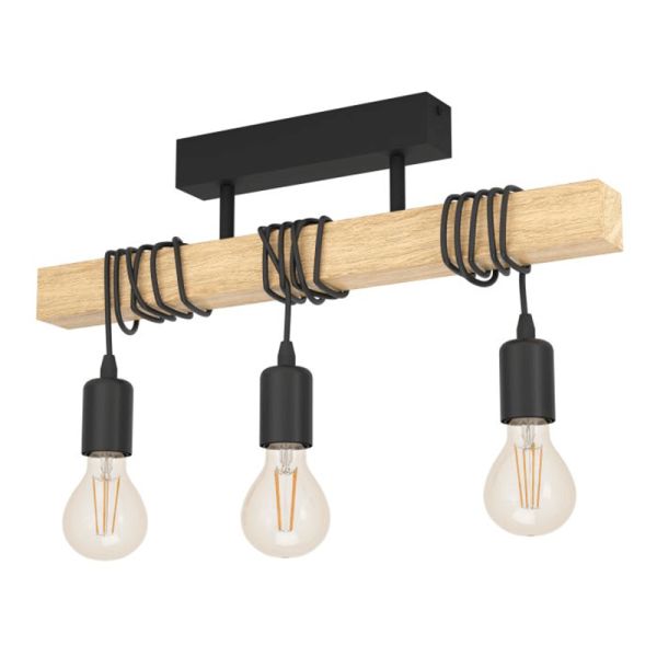 Lámpara colgante de Techo Townshend Vintage 3XE27 | Lámpara vintage de madera de techo de Eglo Lighting | LeonLeds Iluminación