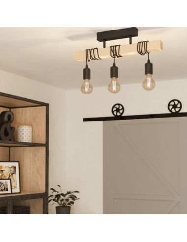 Lámpara de Techo TOWNSHEND Vintage 3XE27 | Lámpara vintage de madera de techo de Eglo Lighting colgante | LeonLeds Iluminación