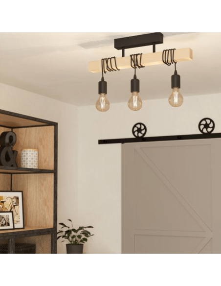 Lámpara de Techo TOWNSHEND Vintage 3XE27 | Lámpara vintage de madera de techo de Eglo Lighting colgante | LeonLeds Iluminación