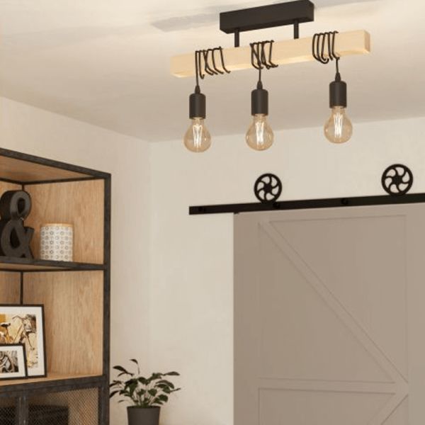 Lámpara de Techo TOWNSHEND Vintage 3XE27 | Lámpara vintage de madera de techo de Eglo Lighting colgante | LeonLeds Iluminación