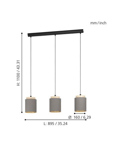Lámpara de techo LED colgante cappuccino Albariza 1XE27 | Lámpara de tela de Eglo Iluminación | LeonLeds Iluminación