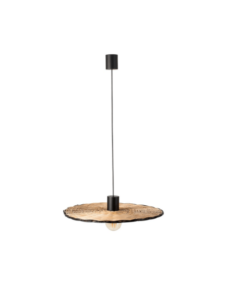 Costas lampe à suspension en forme de soucoupe noire et rotin ø600 Faro Barcelona 68590-69 | LéonLeds