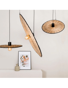 Lámpara colgante negra y de ratán Costas con forma de platillo ø600 Faro Barcelona 68590-69 | LeonLeds 2
