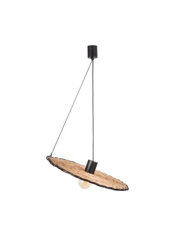 Lámpara colgante negra y de ratán Costas con forma de platillo ø600 Faro orientable