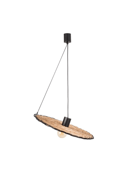 Lámpara colgante negra y de ratán Costas con forma de platillo ø600 Faro orientable