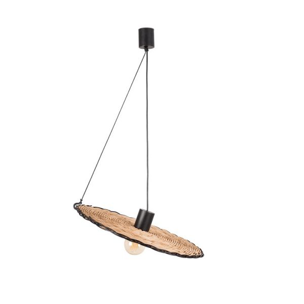 Suspension forme soucoupe Costas noire et rotin ø600 Phare orientable