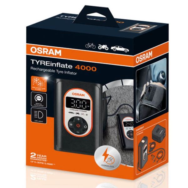 Compresseur de pneus puissant avec batterie rechargeable Tyreinflate 4000 OTIR4000 Portable Osram | leonleds