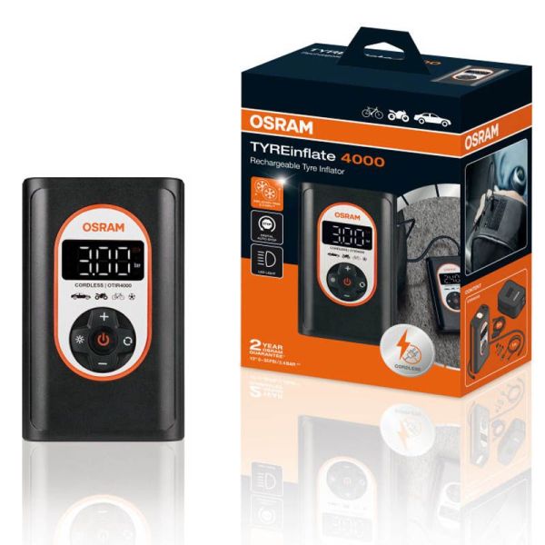 Puissant compresseur de pneu LCD avec batterie rechargeable Tyreinflate 4000 OTIR4000 Osram Portable | leonleds