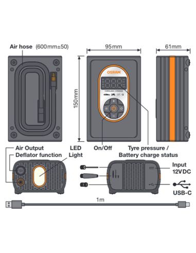Poderoso Compressor de Pneu LCD com Bateria Recarregável Tyreinflate 4000 OTIR4000 Osram Portable | leonleds