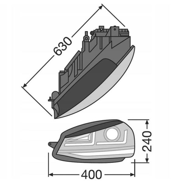 Dimensões Golf VII LEDriving Xenarc Faróis LED Black Pack 2 LEDHL104-BK 4052899604896 | LeonLeds