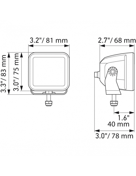 Dimensiones Faro LED cuadrado Black Magic Cube 3,2" 12V/24V 3000Lm 1 Unds. Deutsch Hella 1FA 358 176-851 Hella | LeonLeds
