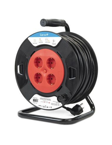 Enrollacable con 50 metros de cable con asa + 4 Enchufes 3000W 10A 250V 430021G Garza | LeonLeds