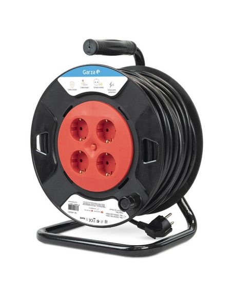 Enrollacable con 50 metros de cable con asa + 4 Enchufes 3000W 10A 250V 430021G Garza | LeonLeds
