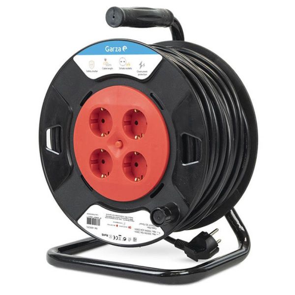 Enrollacable con 50 metros de cable con asa + 4 Enchufes 3000W 10A 250V 430021G Garza | LeonLeds