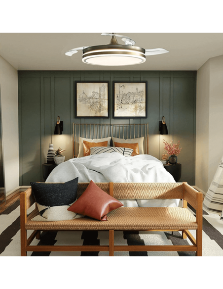 Ventilateur de plafond LED 35W avec pales repliables Moss Mini cuir Ambiente