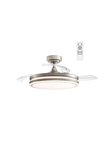 Ventilador de techo LED de 35W  con aspas plegables Moss Mini níquel