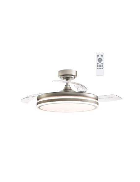 Ventilador de techo LED de 35W  con aspas plegables Moss Mini níquel